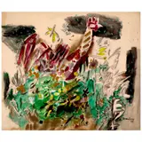 Mariano Rodríguez, Untitled (Rooster), 1988, gouache, watercolor, and crayon on paper