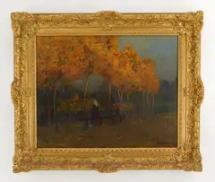 Richard Eschke, Figures in a Landscape at Dusk, oil on canvas