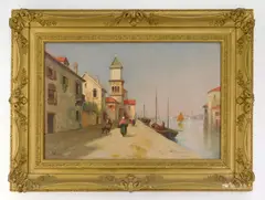 Boris B. Major, Harbor Scene, oil on canvas