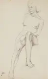 André Derain, Female Nude Leaning on a Stool, charcoal on laid paper, Atelier Andre Derain stamp lower left