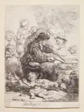 The Pancake Woman by Rembrandt Harmensz van Rijn, etching and drypoint, 1635, thread margins. 4½x3¼" Bartsch 124;, sold Oct 2024