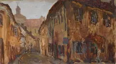 Arthur C Goodwin, Street Scene, oil on cardboard