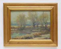 Winter Landscape by Guy C. Wiggins, oil on panel, sold Oct 2024