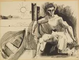 Byron Browne, Seated Male on Dock, watercolor and wash on paper, 1953