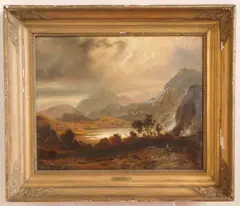 Campbell Scott, Mountainous Landscape with Lake, oil on canvas