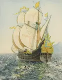 John Taylor Arms, Golden Galleon, etching and aquatint in colors, 1921
