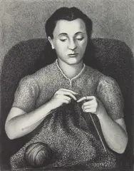 Harold Anchel, Knitting, lithograph, ca. 1935-43