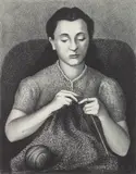 Harold Anchel, Knitting, lithograph, ca. 1935-43
