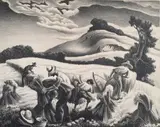 Cradling Wheat by Thomas Hart Benton, lithograph on Rives paper, 1939, sold Oct 2024