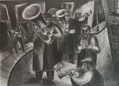 Leon Bibel, Street Band, lithograph, 1938
