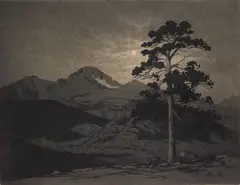 George Elbert Burr, Long's Peak- Moonlight, Estes Park, etching and aquatint, 1916
