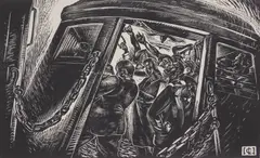 8:30 A. M. Express wood by Letterio Calapai, engraving, 1943, sold Oct 2024
