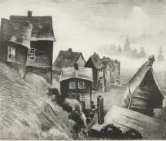 Mabel Dwight, Fishing Village, Nova Scotia, lithograph, 1931, bears a signature in pencil