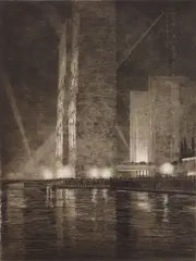 Gerald Geerlings, Grand Canal America (Electrical Buildings at Night), drypoint, 1933