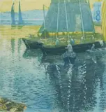 Louis Oscar Griffith, Sailboats, aquatint in colors