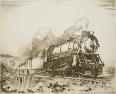 Otto Kuhler, Locomotive, etching, ca. 1940