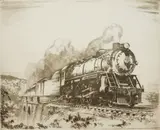 Otto Kuhler, Locomotive, etching, ca. 1940