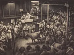 Jackson Lee Nesbitt, Auction Barn, lithograph, 1989