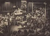 Jackson Lee Nesbitt, Auction Barn, lithograph, 1989