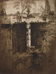 Joseph Pennell, The Guard Gate, Gatun Lock, Panama, etching, 1912