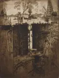 Joseph Pennell, The Guard Gate, Gatun Lock, Panama, etching, 1912