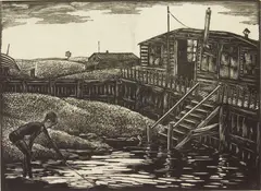 Plum Beach by Irving Samuels, woodcut, ca. 1935-42, sold Oct 2024