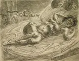 John Sloan, Nude and Breakfast Tray, etching, 1933