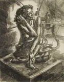 John Sloan, Crouched Nude & Press, etching, 1931