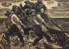 Robert von Neuman, Hauling the Net, lithograph