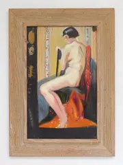 Seated Nude with Red Drape by William Sommer, oil on panel, ca. 1920's, sold Oct 2024