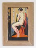 William Sommer, Seated Nude with Red Drape, oil on panel, ca. 1920's