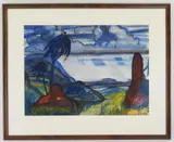 Paul B. Travis, Rain in Belgian Congo, watercolor on paper, ca. 1928, matted and