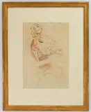 William Sommer, Mrs. Sommer, watercolor, pen and ink on paper, matted and