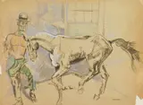 William Sommer, Horse and Trainer, watercolor and pen and ink on illustration board, estate
