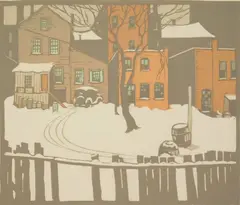 George Adomeit, First Snow, linocut in colors, 1933