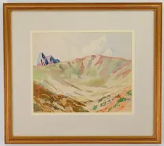 Frank Wilcox, Bowl of Light, Wyoming, watercolor and crayon, 1950, matted and