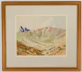 Frank Wilcox, Bowl of Light, Wyoming, watercolor and crayon, 1950, matted and