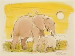 Viktor Schreckengost, Elephants XXXIII, watercolor and pen and ink on paper