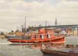 Kinely Shogren, John A. Mc Guire tugboat, watercolor on illustration board, 1981