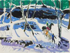 Joseph B. O'Sickey, Winter Landscape with Horse and Riders, acrylic on paper, 1987
