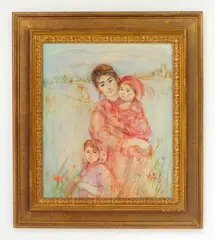 Edna Hibel, Mother and Children, oil on panel