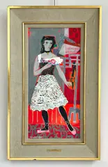 Roger Bezombes, Jeune Fille a Dentelle D'Angleterre, oil on panel, ca. 1970