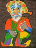 Pagliacci by Karel Appel, lithograph in colors, 1984, sold Oct 2024