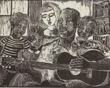 Margaret Taylor-Burroughs, The Folk Singer, linocut, 1991