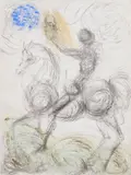 Salvador Dalí, Cavalier et la Mort, drypoint with roulette printed in colors, 1969