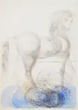 Le desert avec sa piste by Salvador Dalí, etching with hand-coloring, 1973, sold Oct 2024