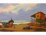 Aldo Affortunati, Sea Landscape with Boat and Fisherman, 1906, oil on panel