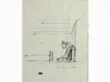 Pietro Annigoni, Interior View with Figures, 1910, indian ink sketch on paper