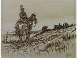 Giovanni Fattori, Lancer in a Look-Out-Post, 1825, pen lithograph on thin paper laid on paper