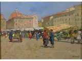 Carlo Passigli, View of The Mercato di San Lorenzo in Florence, 1881, oil on cardboard. signed